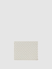 Reiss Off White Quincy Leather Woven Billfold Wallet - Image 2 of 3