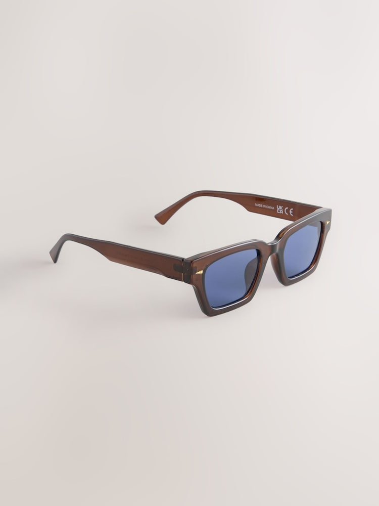 Blue Lens Brown Rectangular Sunglasses - Image 1 of 3