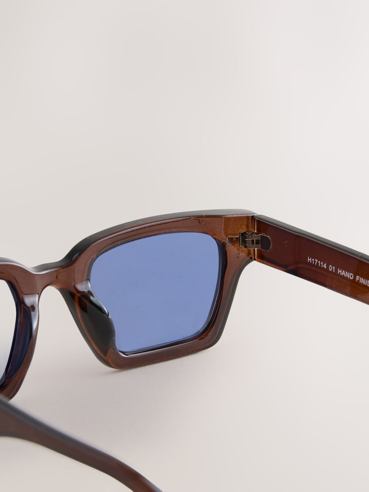 Blue Lens Brown Rectangular Sunglasses - Image 3 of 3