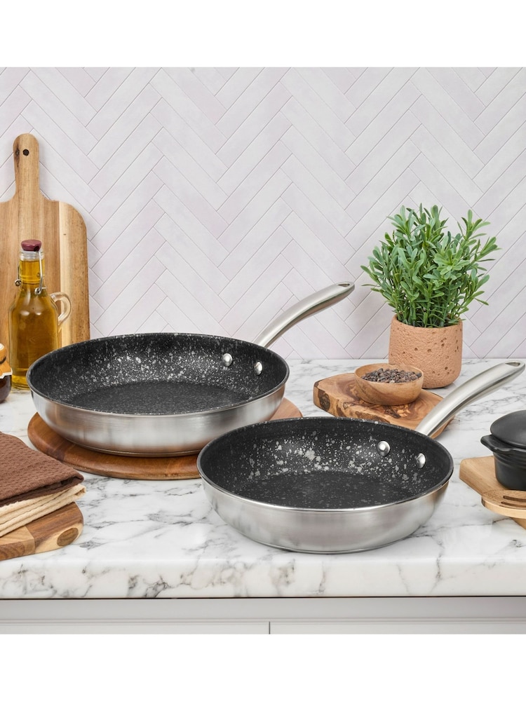 Prestige Silver 2 Piece Scratch Guard Frying Pans Set - Image 1 of 10 Prestige Silver 2 Piece Scratch Guard Frying Pans Set - Image 1 of 10