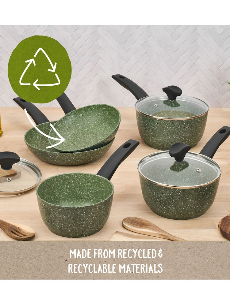 Prestige 5 Piece Green Eco Non Stick Induction Cookware 16 18 20cm Saucepans And 20cm 24cm Frypan Set - Image 10 of 10