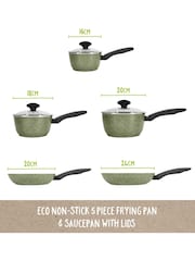 Prestige 5 Piece Green Eco Non Stick Induction Cookware 16 18 20cm Saucepans And 20cm 24cm Frypan Set - Image 2 of 10