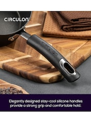 Circulon 5 Piece Black Total Hard Anodised Non Stick Set 14 16 SP 20cm Saucepot With Toughened Glass Lids 25cm Frying Pan 20cm Stainless Steel Steamer Insert - Image 4 of 10