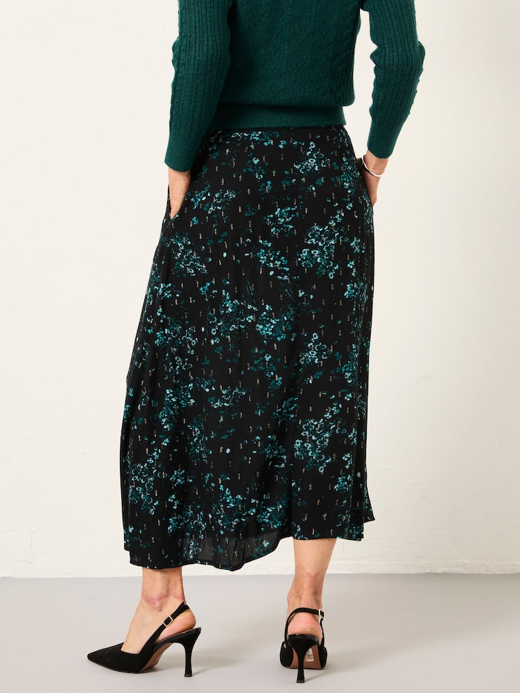 FatFace Skye Black Winter Meadow Midi Skirt - Image 2 of 6