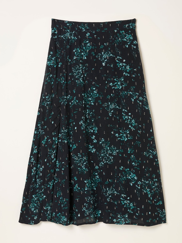 FatFace Skye Black Winter Meadow Midi Skirt - Image 6 of 6