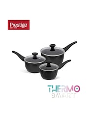 Prestige 3 Piece Black Thermosmart Induction Saucepan Set With Toughened Glass Lids - Image 1 of 6