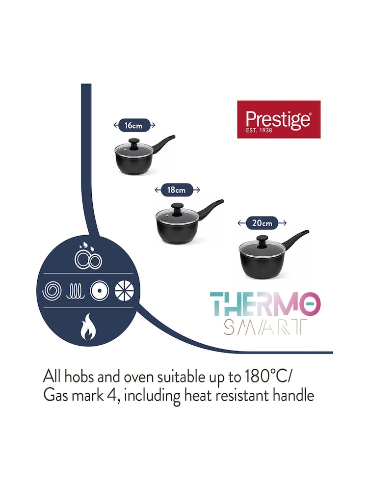 Prestige 3 Piece Black Thermosmart Induction Saucepan Set With Toughened Glass Lids - Image 2 of 6 Prestige 3 Piece Black Thermosmart Induction Saucepan Set With Toughened Glass Lids - Image 2 of 6