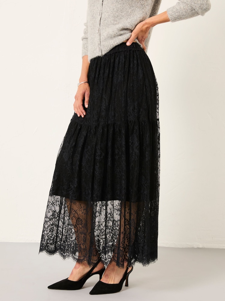 FatFace Annie Black Lace Midi Skirt - Image 1 of 5
