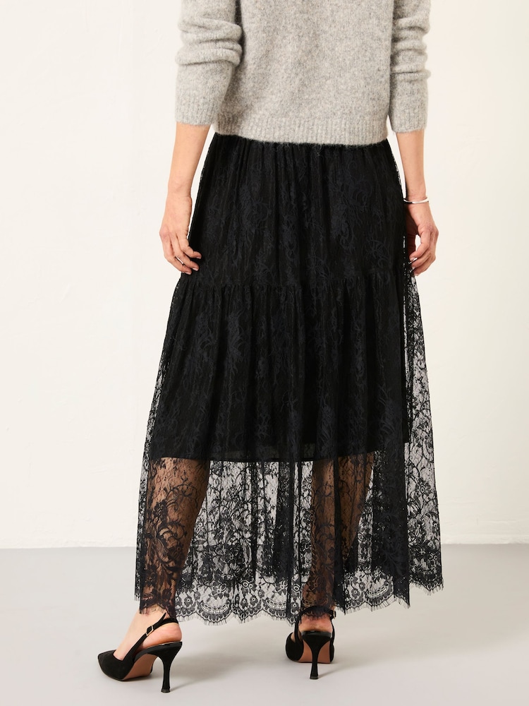 FatFace Annie Black Lace Midi Skirt - Image 2 of 5