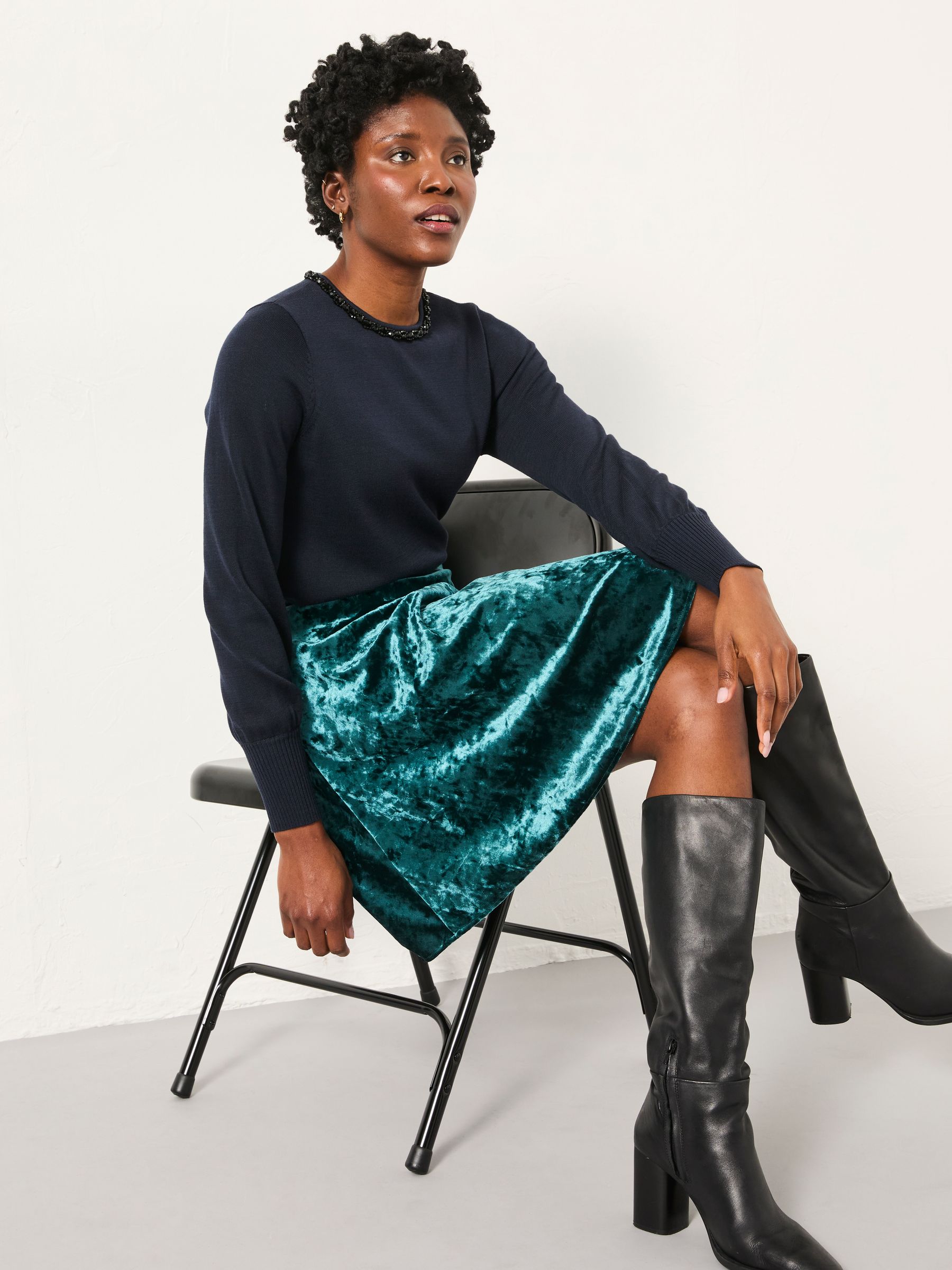Buy FatFace Jess Teal Blue Velvet Skirt from Next USA