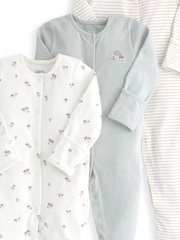 Mamas & Papas Grey Mushroom Prints 100% Cotton Sleepsuits 3 Pack - Image 2 of 2