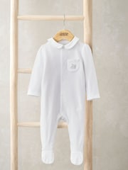 Mamas & Papas Rabbit 100% Cotton White Embroidered Sleepsuit With Collar - Image 1 of 3