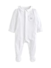 Mamas & Papas Rabbit 100% Cotton White Embroidered Sleepsuit With Collar - Image 2 of 3