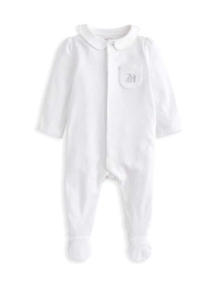 Mamas & Papas Rabbit 100% Cotton White Embroidered Sleepsuit With Collar - Image 2 of 3
