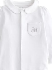 Mamas & Papas Rabbit 100% Cotton White Embroidered Sleepsuit With Collar - Image 3 of 3