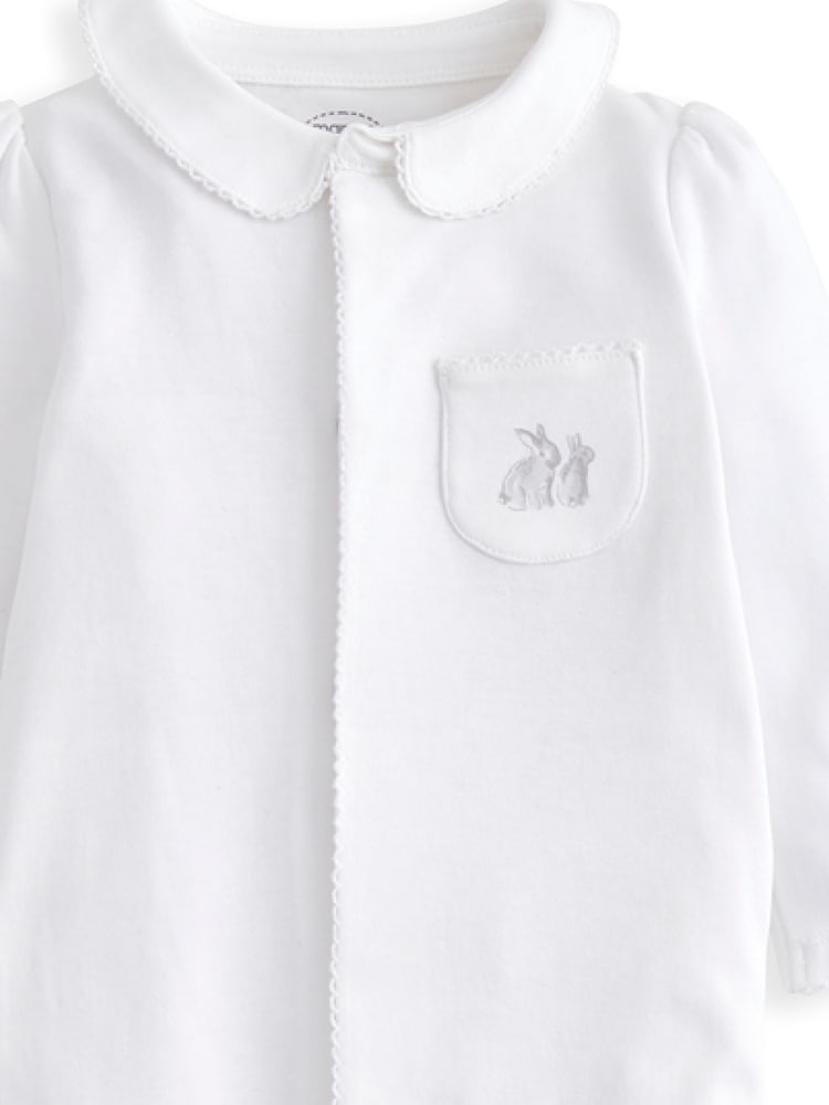 Mamas & Papas Rabbit 100% Cotton White Embroidered Sleepsuit With Collar - Image 3 of 3