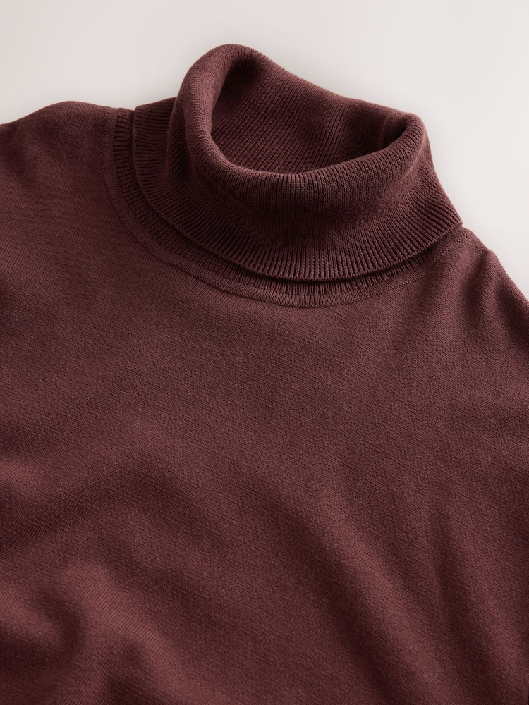 Brown Regular Fit Cotton Rich Roll Neck Jumper - Image 2 of 3