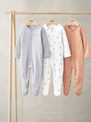Mamas & Papas Floral Print 100% Cotton Sleepsuits 3 Pack - Image 1 of 3