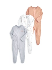 Mamas & Papas Floral Print 100% Cotton Sleepsuits 3 Pack - Image 2 of 3