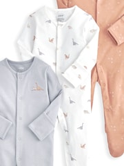 Mamas & Papas Floral Print 100% Cotton Sleepsuits 3 Pack - Image 3 of 3