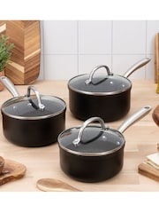 Prestige 3 Piece Black Scratch Guard Saucepan Set - Image 4 of 9