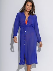 Pour Moi Blue Chiffon Maxi Beach Shirt - Image 1 of 5