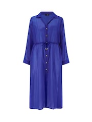 Pour Moi Blue Chiffon Maxi Beach Shirt - Image 4 of 5