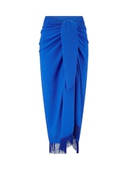 Pour Moi Navy Blue Fringe Trim Crinkle Woven Multiway Sarong - Image 3 of 4