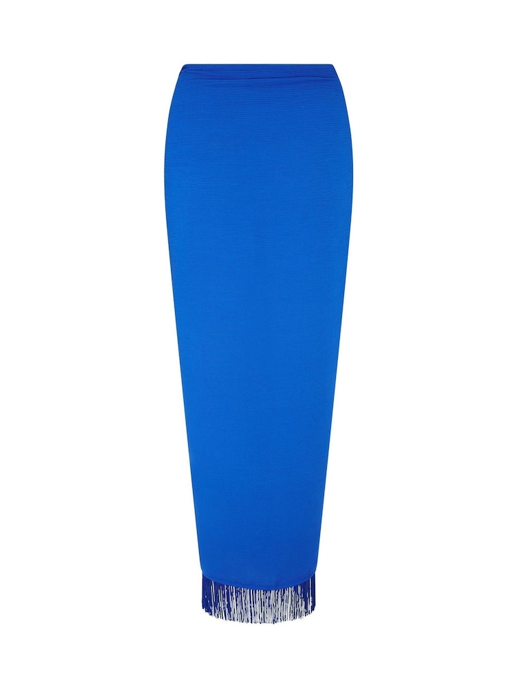 Pour Moi Navy Blue Fringe Trim Crinkle Woven Multiway Sarong - Image 4 of 4