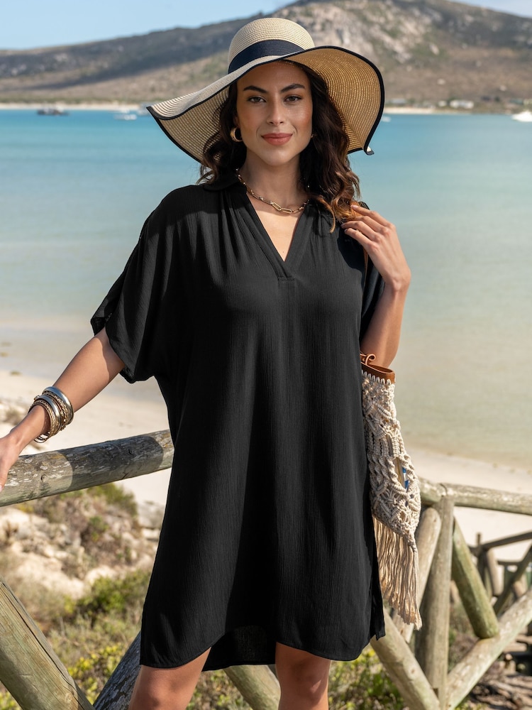 Pour Moi Black V-Neck Collared Beach Kaftan - Image 1 of 4