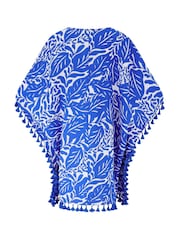 Pour Moi Blue Double Cloth Fringe Trim 100% Cotton Kaftan - Image 4 of 4
