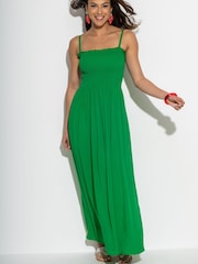Pour Moi Green Strapless Shirred Bodice Woven Maxi Beach Dress - Image 2 of 4
