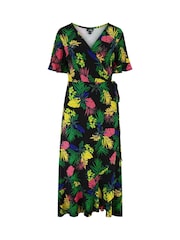 Pour Moi Black Megan Stretch Jersey Wrap Midi Dress - Image 3 of 4