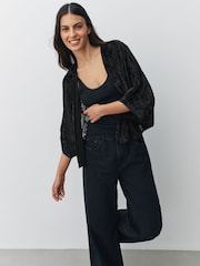 Black Devore Short Sleeve Cover Up - Image 1 of 3