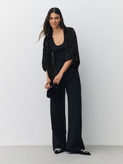 Black Devore Short Sleeve Cover Up - Image 2 of 3