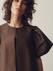 Chocolate Brown Bubble Sleeve Cropped Jacket - Image 5 of 8