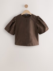 Chocolate Brown Bubble Sleeve Cropped Jacket - Image 6 of 8