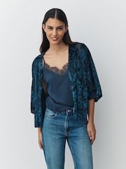 Navy Blue Devore Short Sleeve Cover Up - Image 1 of 3