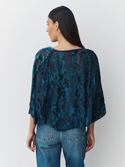 Navy Blue Devore Short Sleeve Cover Up - Image 2 of 3