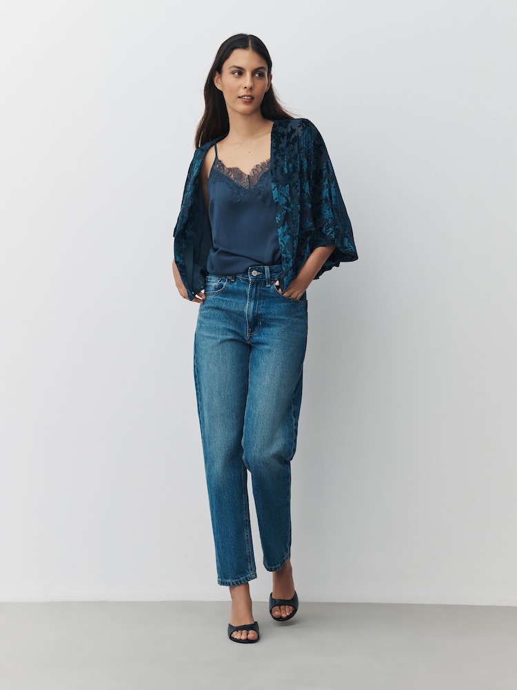 Navy Blue Devore Short Sleeve Cover Up - Image 3 of 3
