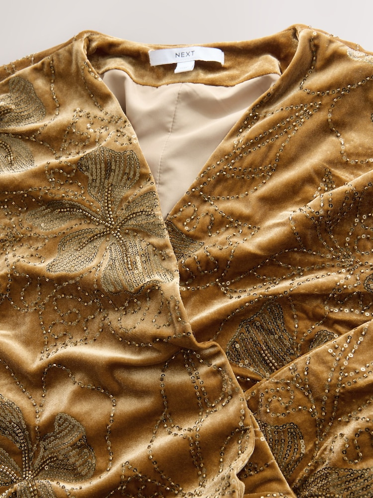 Gold - Velvet Embroidered Tie Waist Jacket - Bild 11 von 11