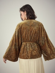 Gold - Velvet Embroidered Tie Waist Jacket - Bild 5 von 11