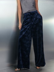 Navy Velvet Embossed Wide Leg Trousers - Image 2 of 8