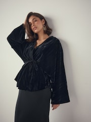 Schwarz - Velvet Embroidered Tie Waist Jacket - Bild 1 von 9