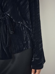 Schwarz - Velvet Embroidered Tie Waist Jacket - Bild 6 von 9