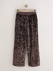 Chocolate Brown Sequin Velvet Wide Leg Trousers - Image 6 of 8
