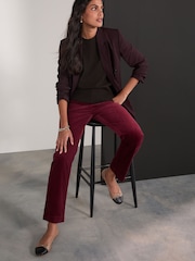 Berry Red Velvet Straight Leg Trousers - Image 5 of 9