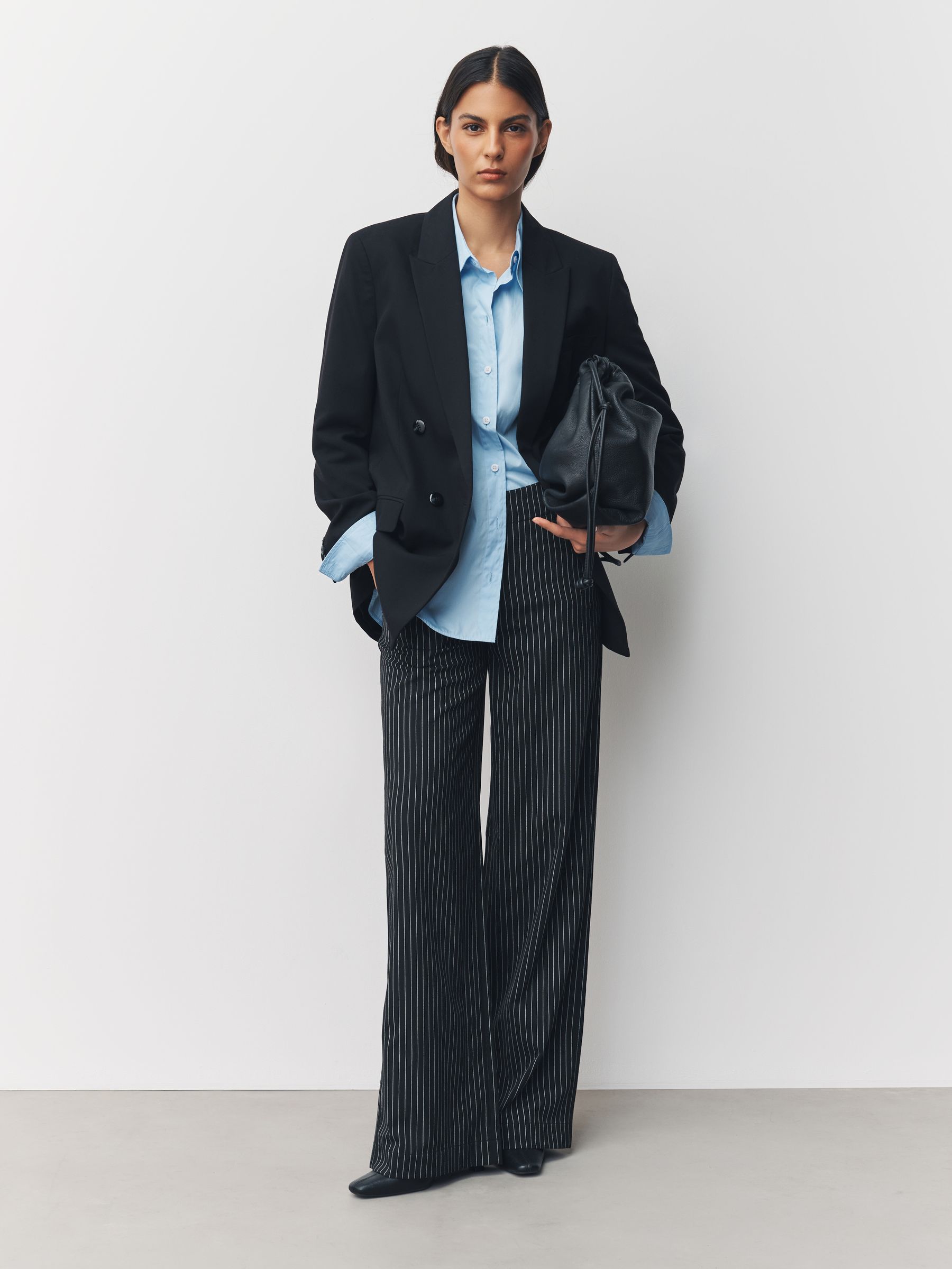 Buy Black/White Pinstripe Smart Wide Leg Trousers from Next USA