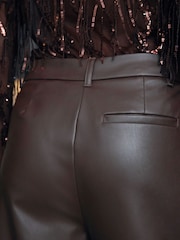 Chocolate Brown Faux Leather Straight Leg Trousers - Image 4 of 7