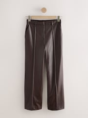 Chocolate Brown Faux Leather Straight Leg Trousers - Image 5 of 7